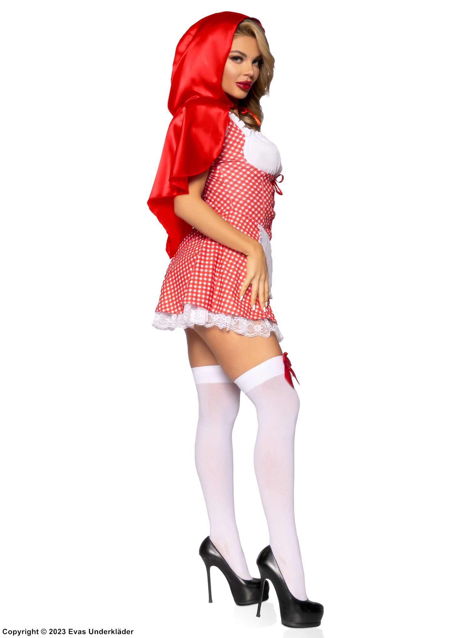 Red Riding Hood, costume dress, lacing, puff sleeves, scott-checkered pattern